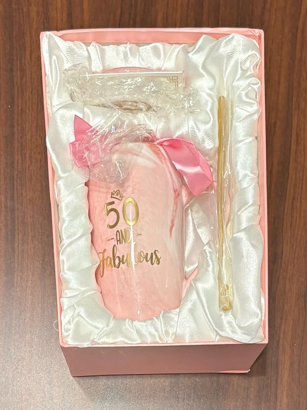 50th Birthday Gift Set for Women - 50 and Fabulous Pink Marble Mug Set in Box